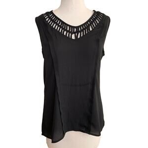 Anthropologie Maeve Sleeveless Blouse Top Black Cut Out Neck Size XS NWT